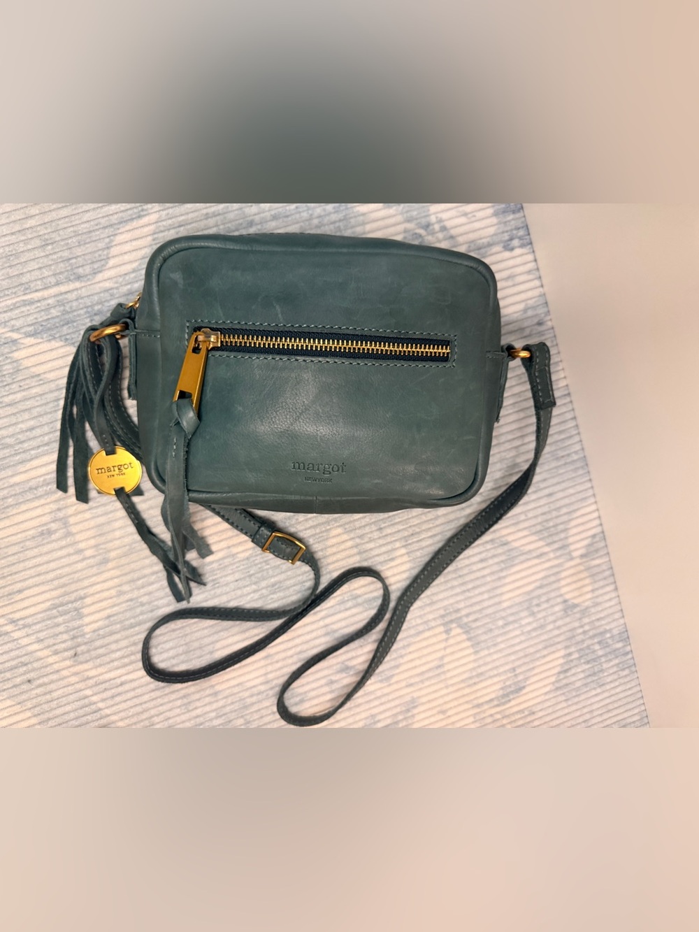 margot Teal Green Leather Crossbody with Tassel Zip Accent - Picture 2 of 2